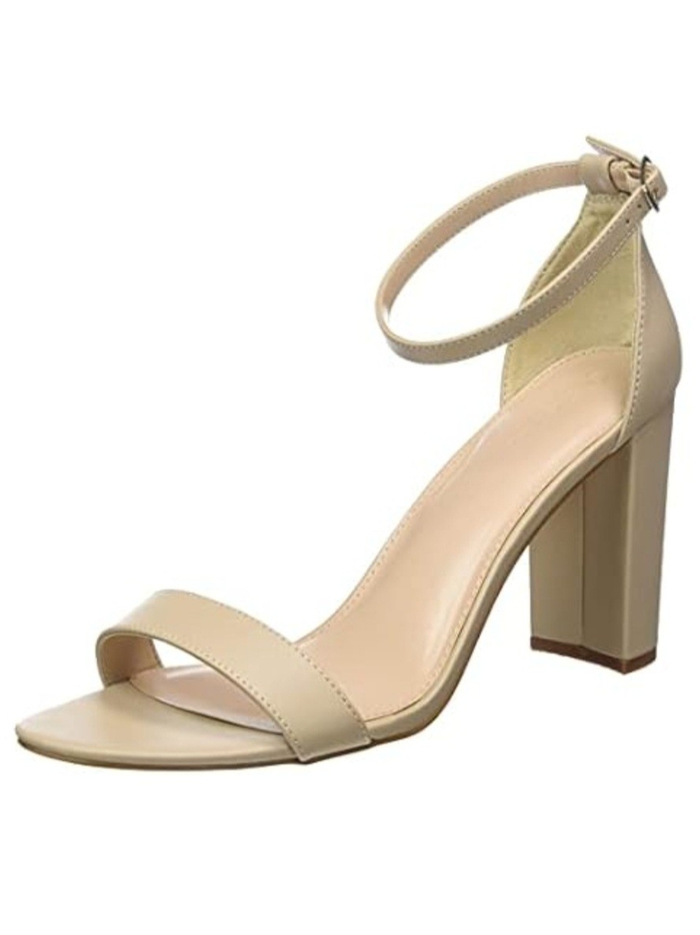 Neutral Ankle-Strap Block Heel Sandals - Nude